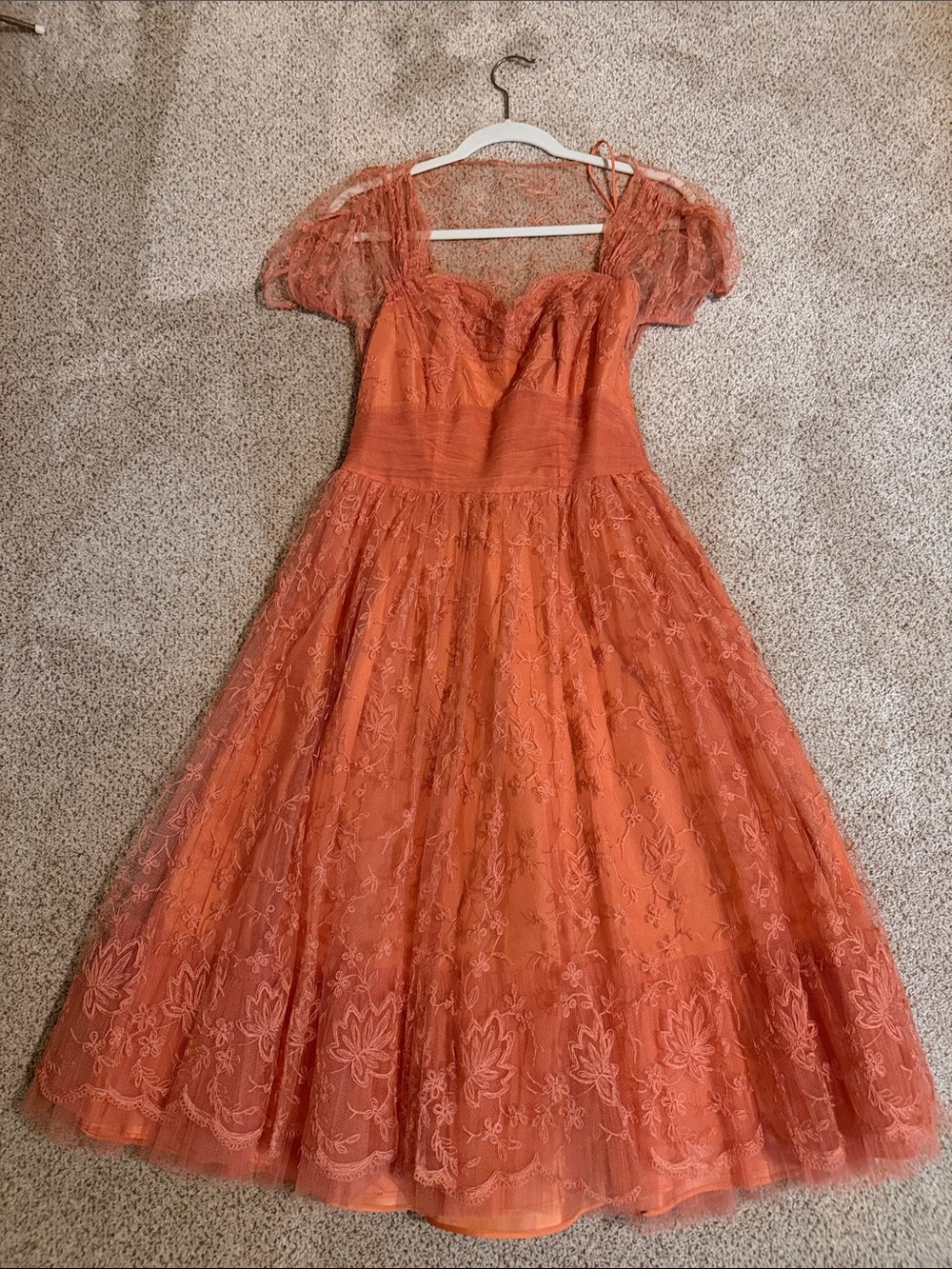 Vintage Orange Lace Midi Dress